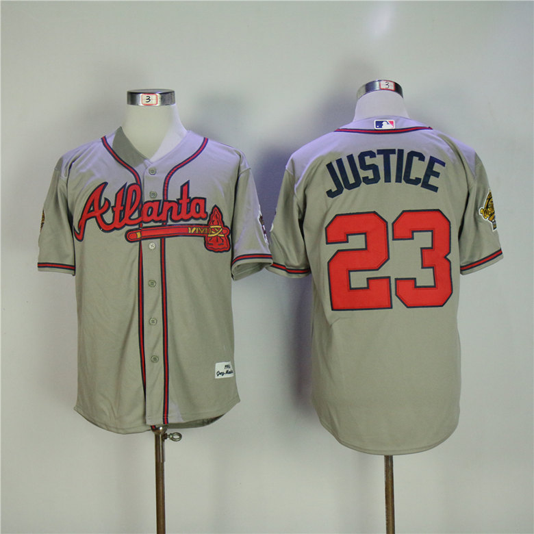 Men Atlanta Braves 23 Justice Grey Throwback MLB Jerseys